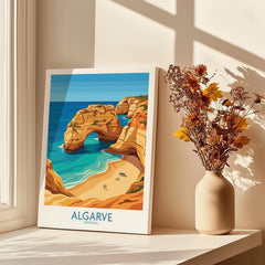 Algarve Portugal Praia da Marinha Wall Art — canvas print window setting with shadows flowers