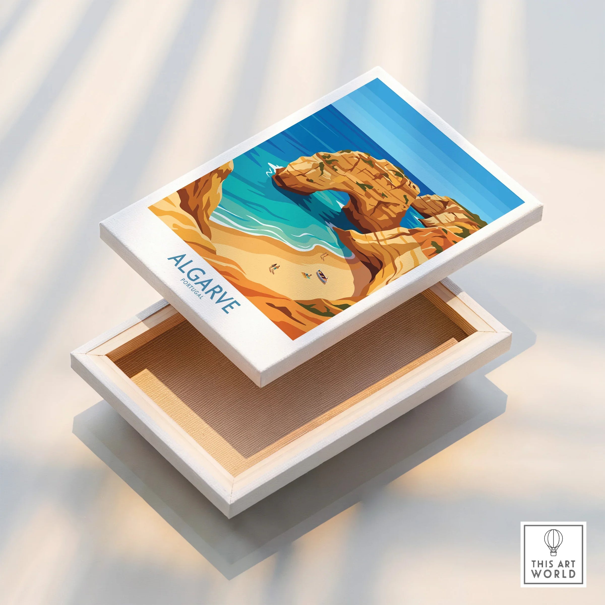 Algarve Portugal Praia da Marinha Wall Art — stretched canvas print floating detail mirror edge