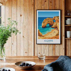 Algarve Portugal Praia da Marinha Wall Art — black framed art print kitchen setting