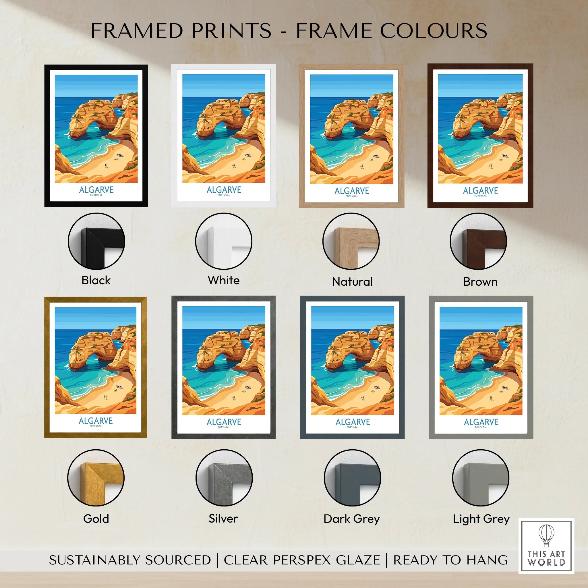 Algarve Portugal Praia da Marinha Wall Art — framed print colour options