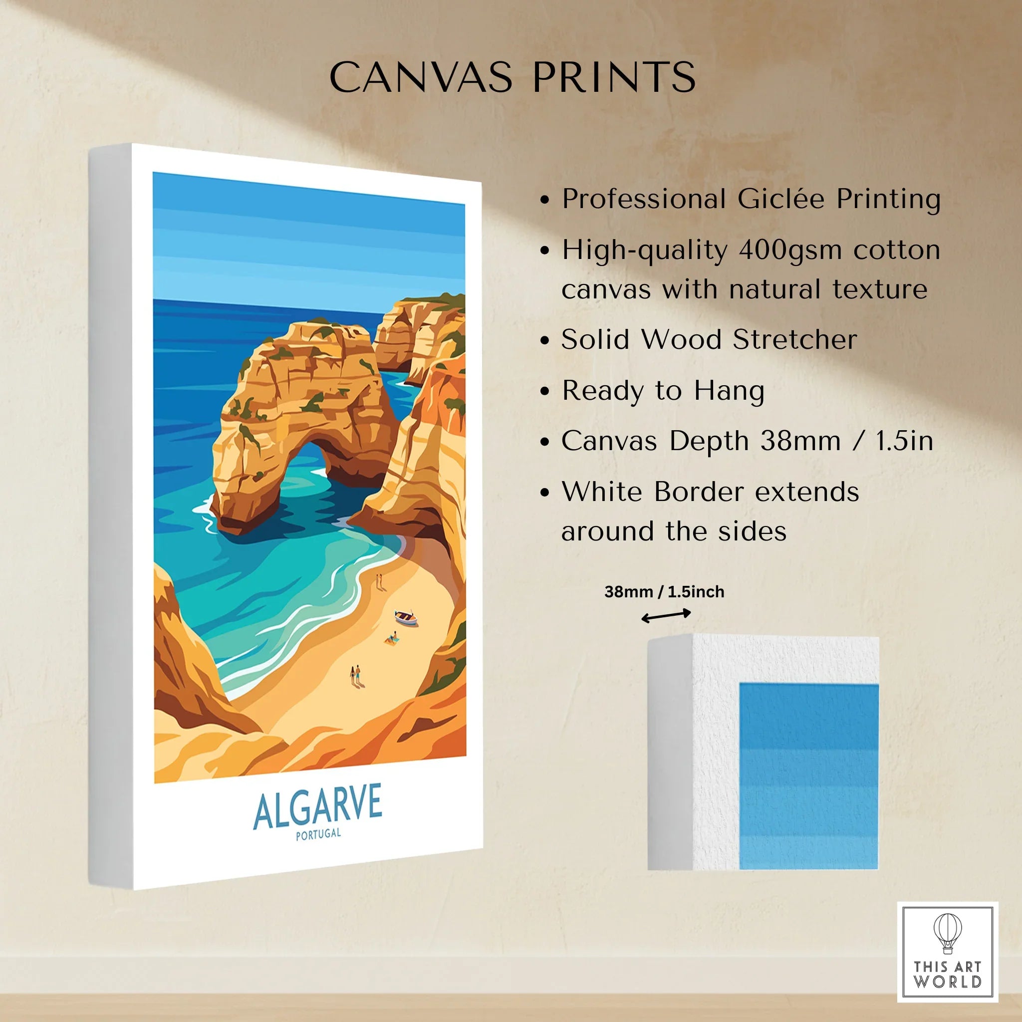 Algarve Portugal Praia da Marinha Wall Art — canvas print stretched cotton canvas details