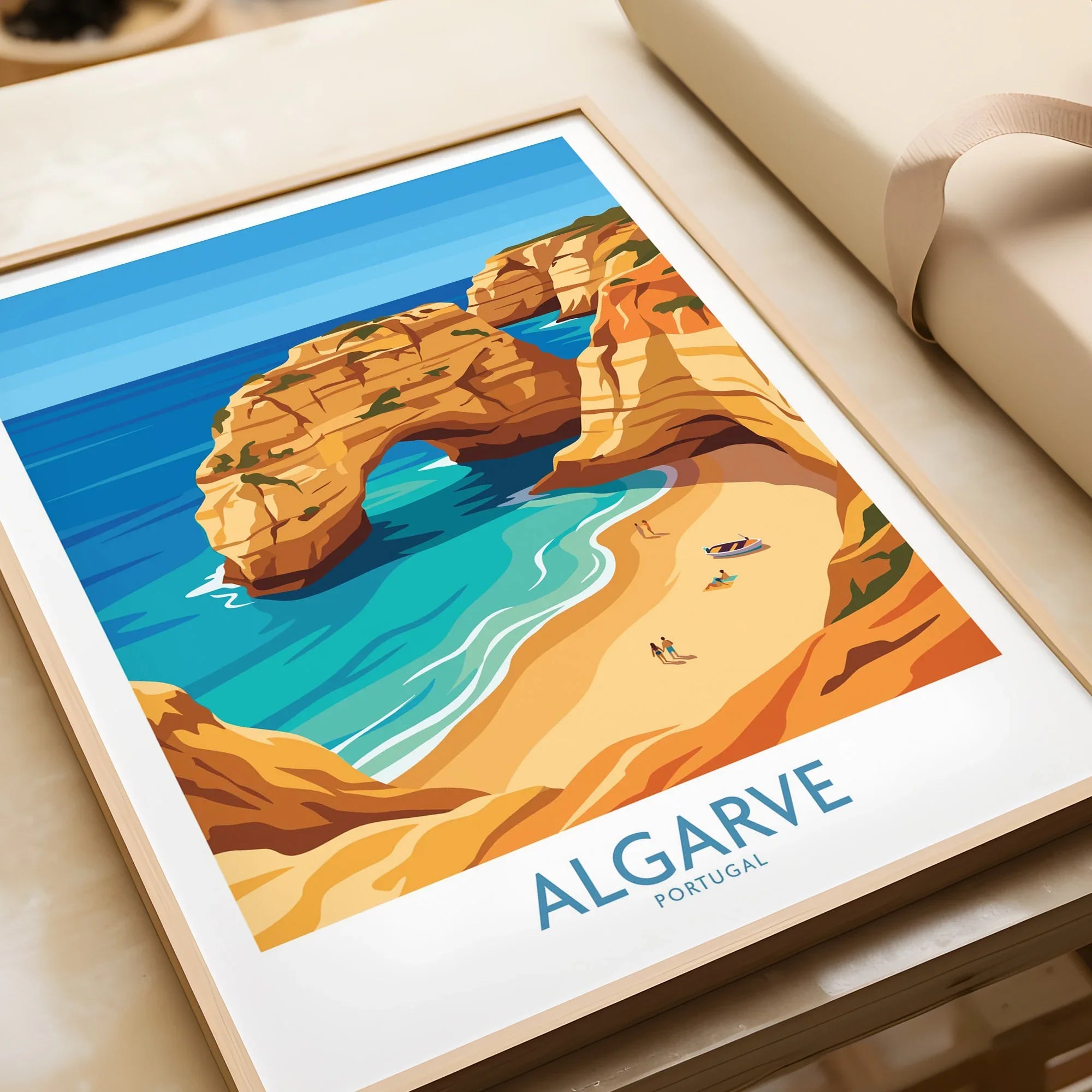 Algarve Portugal Praia da Marinha Wall Art — framed art print closeup gift unwrapped natural frame