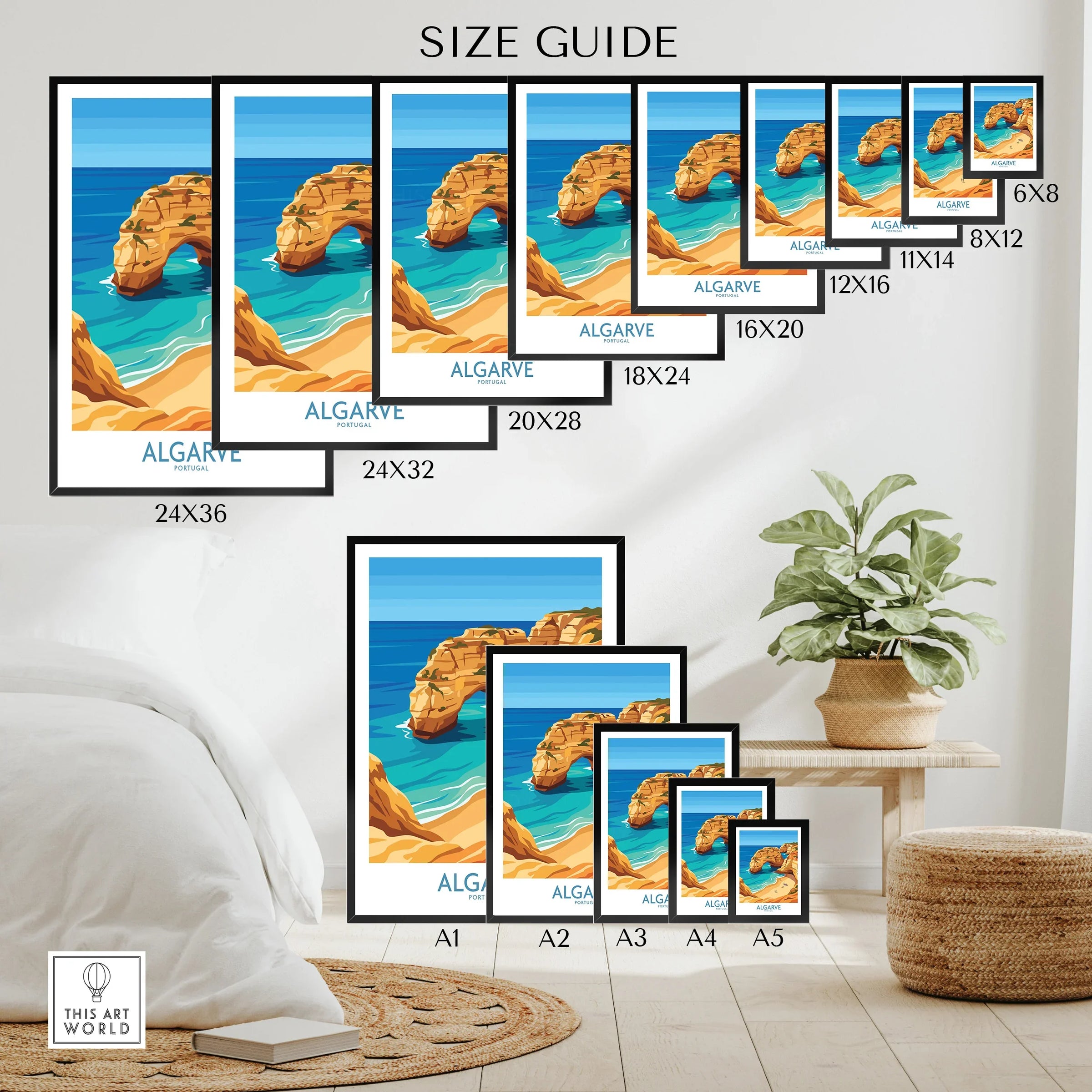 Algarve Portugal Praia da Marinha Wall Art — wall art poster size guide thisartworld