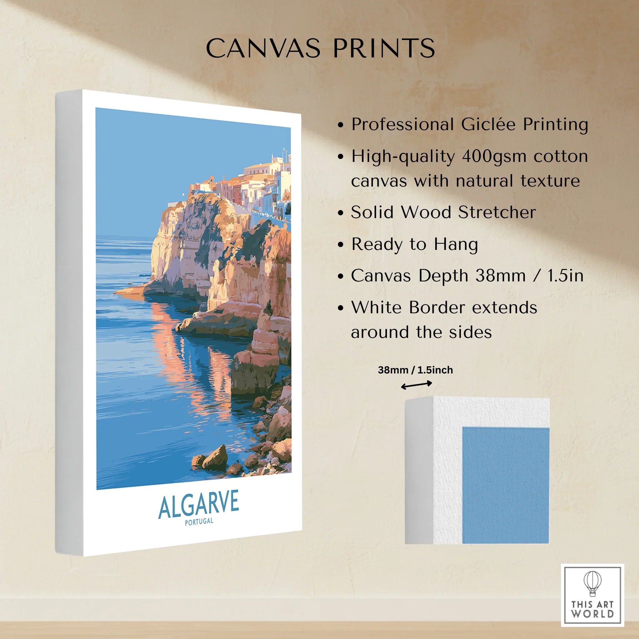 Algarve Portugal Seaside Cliffs Wall Art — canvas print stretched cotton canvas details