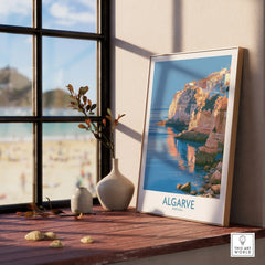 Algarve Portugal Seaside Cliffs Wall Art — framed print window view natural wood frame