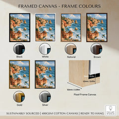 Algarve Portugal Benagil Cave Travel Poster — framed canvas float frame colour options