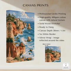 Algarve Portugal Benagil Cave Travel Poster — canvas print stretched cotton canvas details