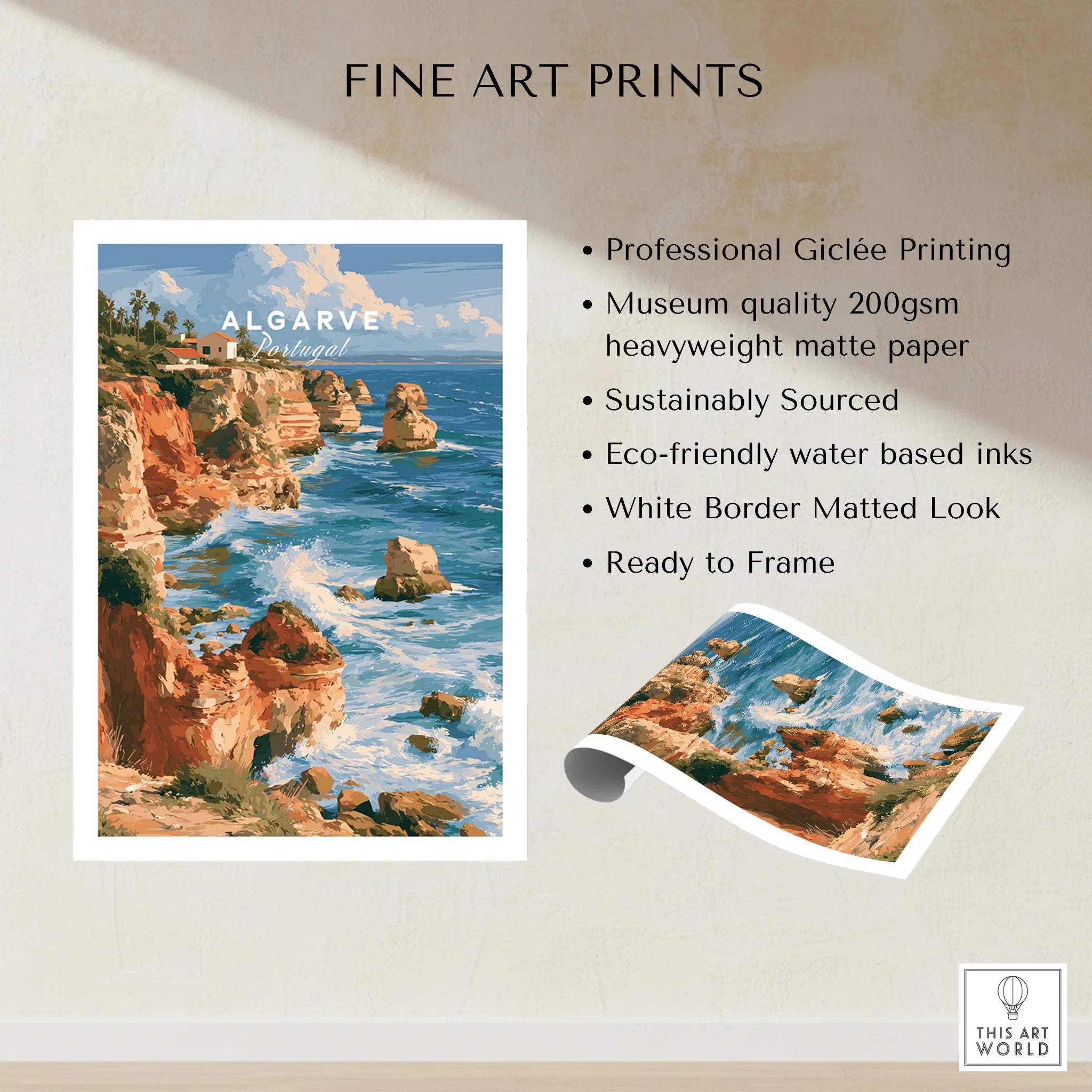 Algarve Portugal Benagil Cave Travel Poster — fine art print unframed quality details