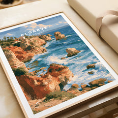 Algarve Portugal Benagil Cave Travel Poster — framed art print closeup gift unwrapped natural frame