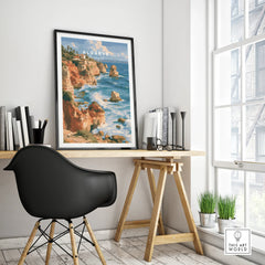 Algarve Portugal Benagil Cave Travel Poster — framed poster black frame on office desk modern