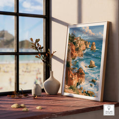 Algarve Portugal Benagil Cave Travel Poster — framed print window view natural wood frame