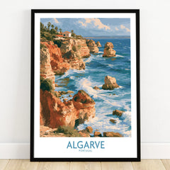 Algarve Portugal Benagil Cave Wall Art — art print in black frame on wooden floor