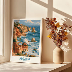 Algarve Portugal Benagil Cave Wall Art — canvas print window setting with shadows flowers