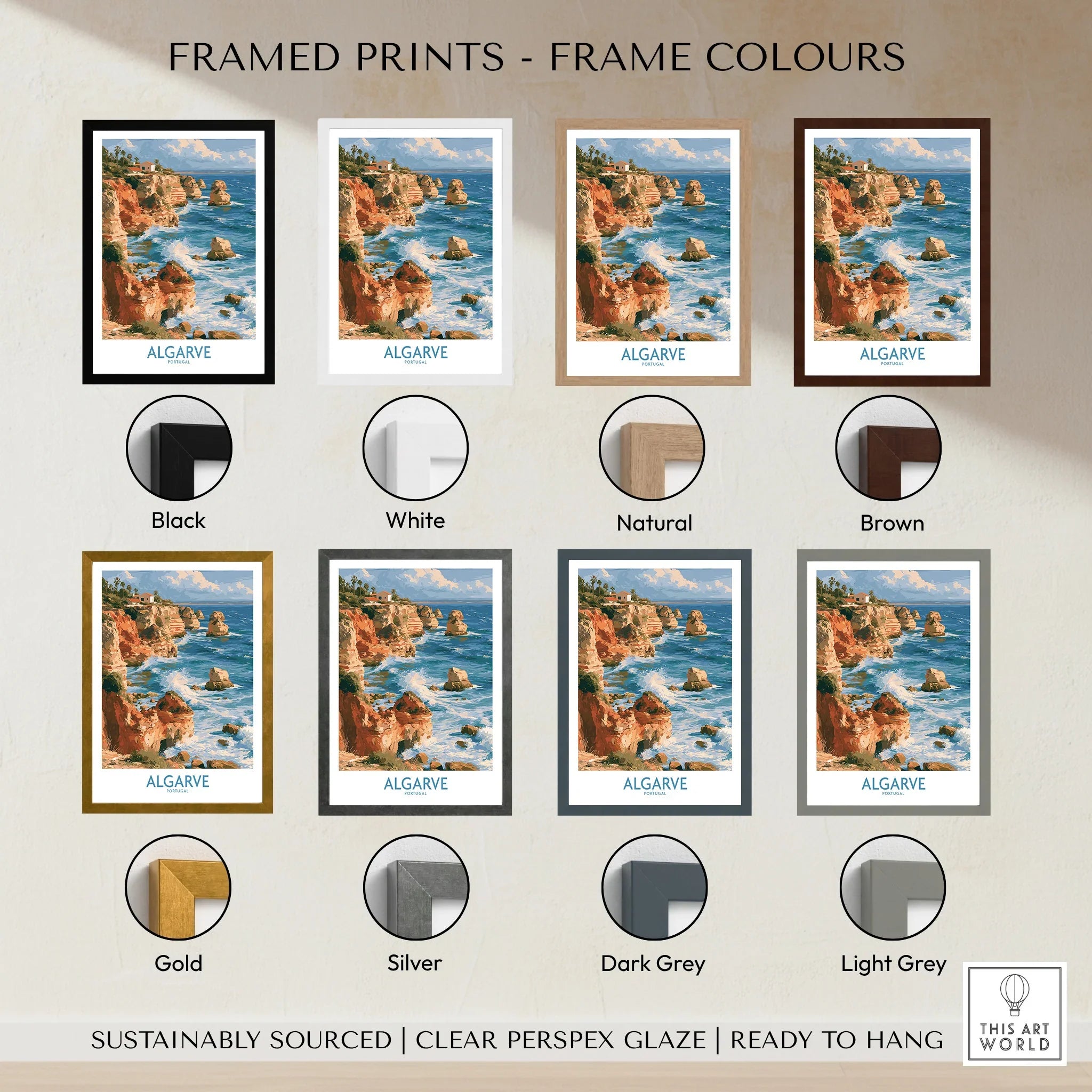 Algarve Portugal Benagil Cave Wall Art — framed print colour options