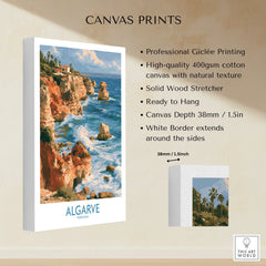Algarve Portugal Benagil Cave Wall Art — canvas print stretched cotton canvas details