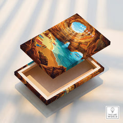 Algarve Portugal Sea Caves Travel Poster — stretched canvas print floating detail mirror edge