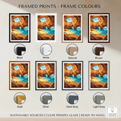 Algarve Portugal Sea Caves Travel Poster — framed print colour options
