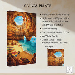 Algarve Portugal Sea Caves Travel Poster — canvas print stretched cotton canvas details