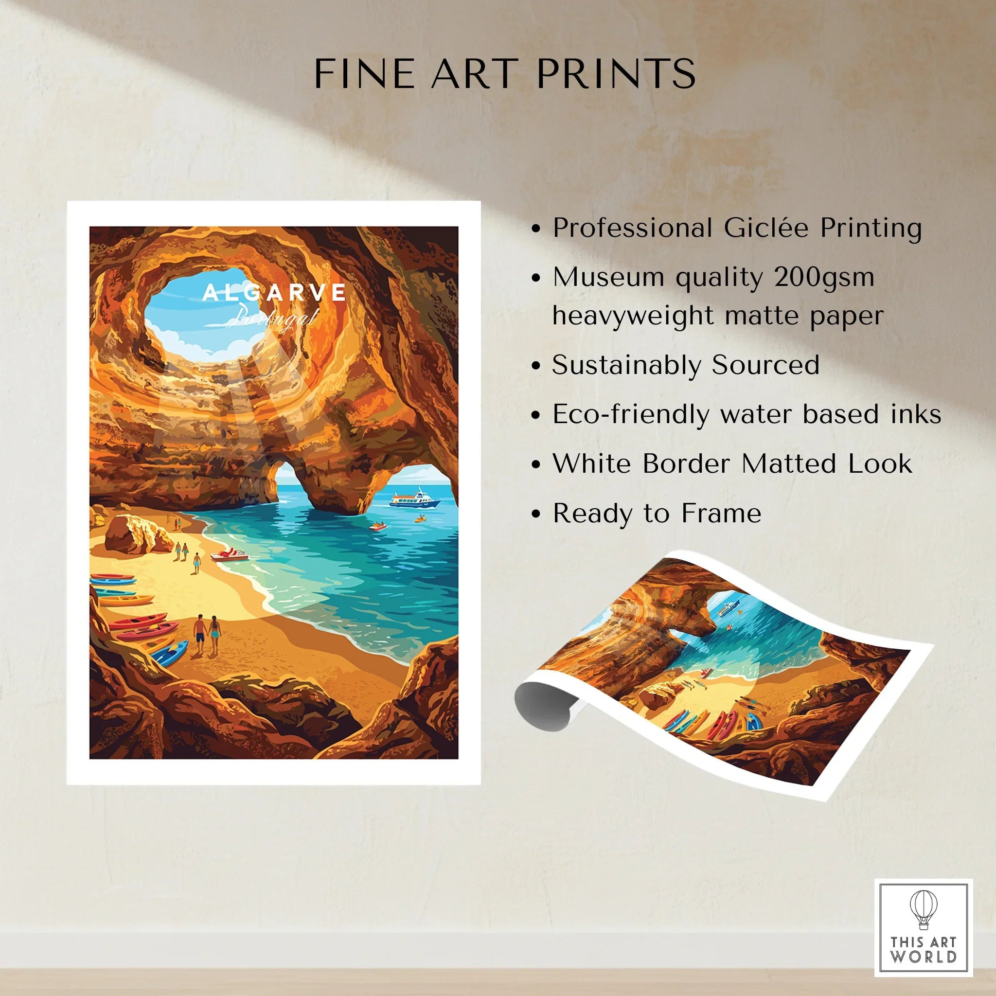 Algarve Portugal Sea Caves Travel Poster — fine art print unframed quality details