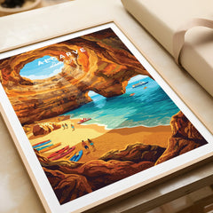 Algarve Portugal Sea Caves Travel Poster — framed art print closeup gift unwrapped natural frame
