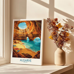 Algarve Portugal Sea Caves Wall Art — canvas print window setting with shadows flowers