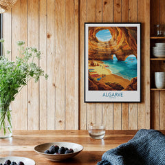 Algarve Portugal Sea Caves Wall Art — black framed art print kitchen setting