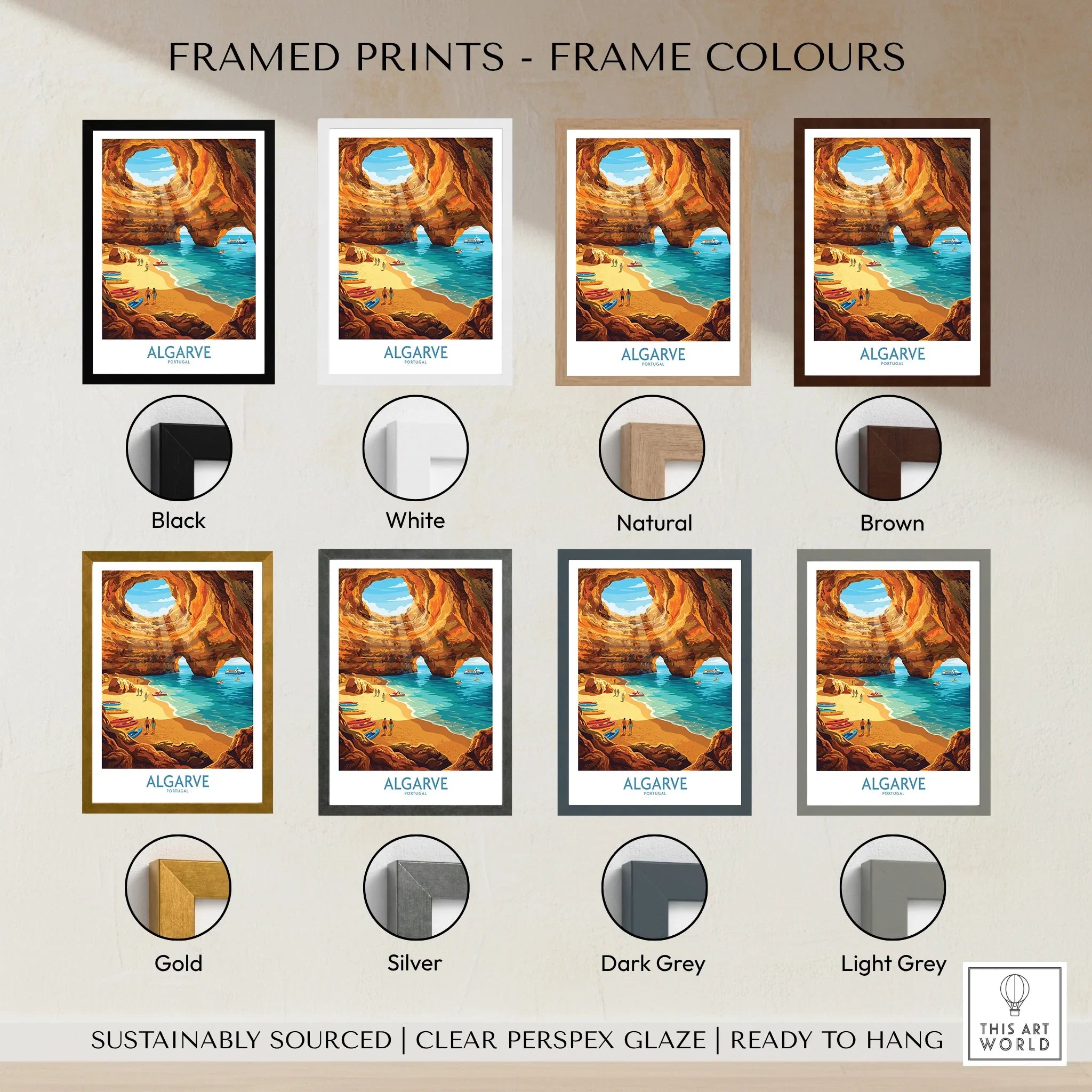 Algarve Portugal Sea Caves Wall Art — framed print colour options