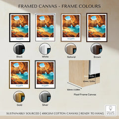 Algarve Portugal Sea Caves Wall Art — framed canvas float frame colour options