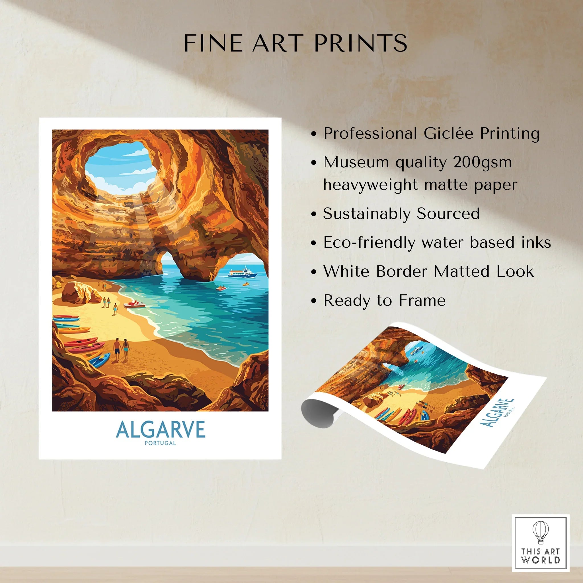 Algarve Portugal Sea Caves Wall Art — fine art print unframed quality details