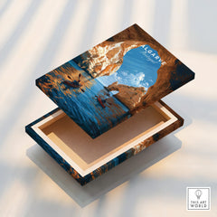 Algarve Portugal Sea Arch Travel Poster — stretched canvas print floating detail mirror edge