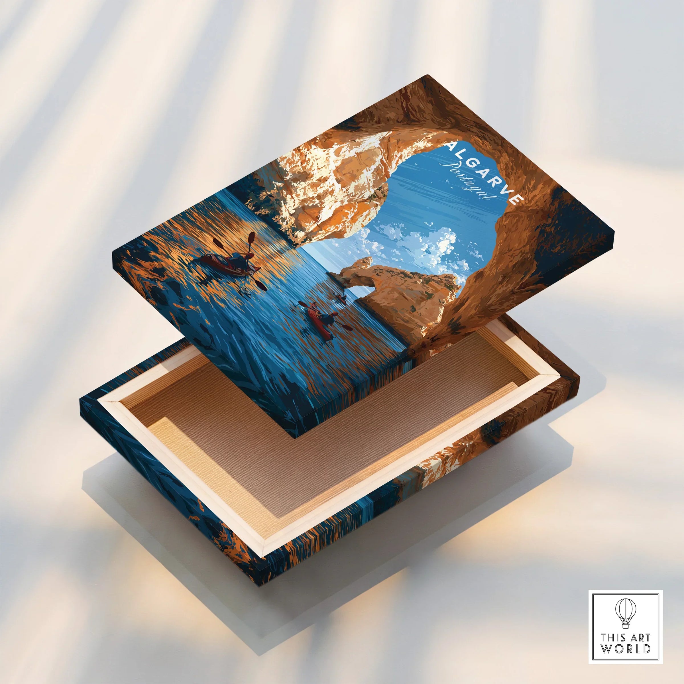 Algarve Portugal Sea Arch Travel Poster — stretched canvas print floating detail mirror edge