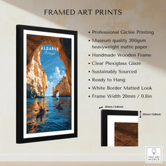 Algarve Portugal Sea Arch Travel Poster — framed print details measurements quality details