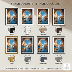 Algarve Portugal Sea Arch Travel Poster — framed print colour options