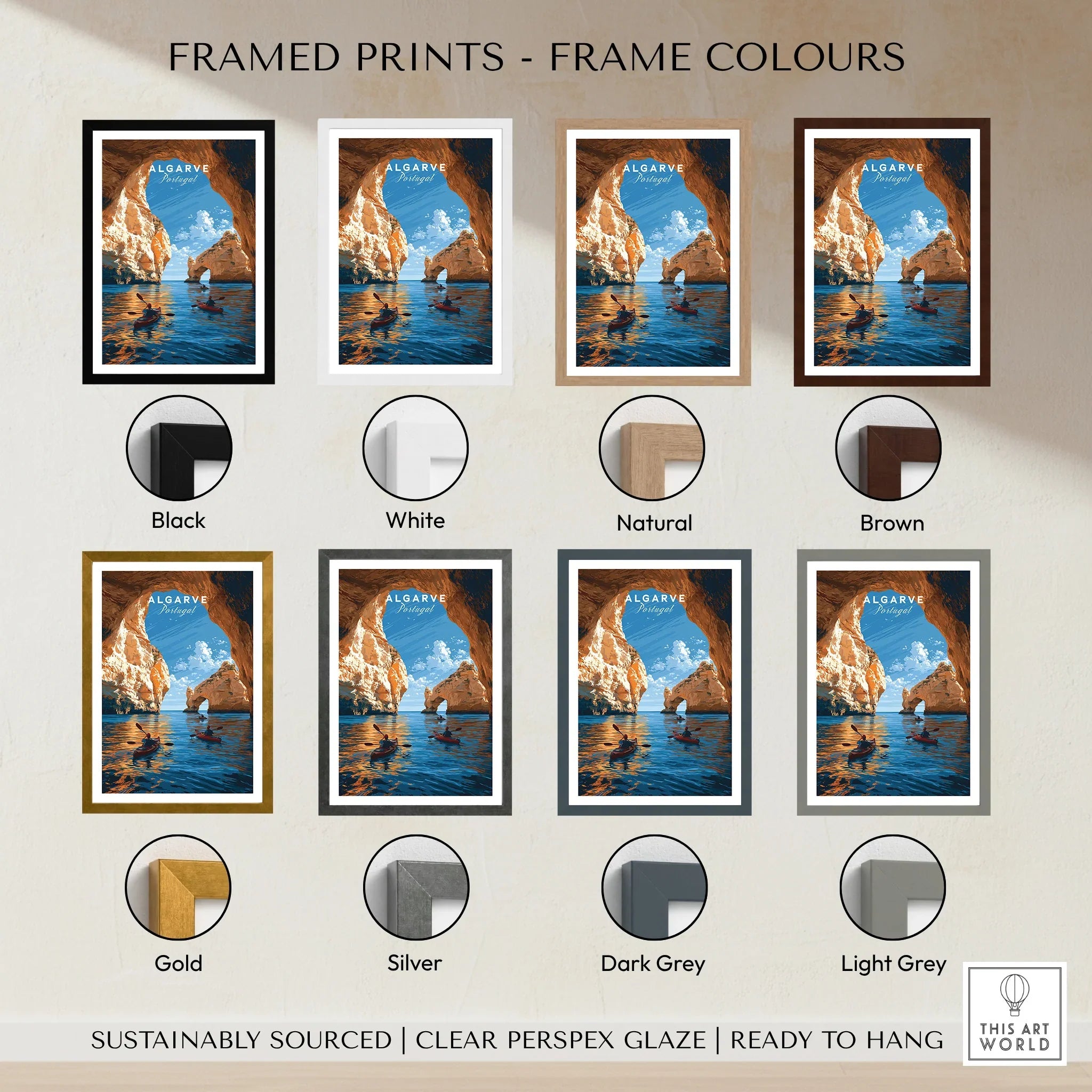 Algarve Portugal Sea Arch Travel Poster — framed print colour options