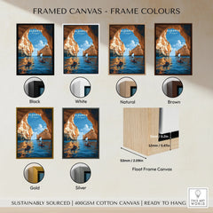 Algarve Portugal Sea Arch Travel Poster — framed canvas float frame colour options