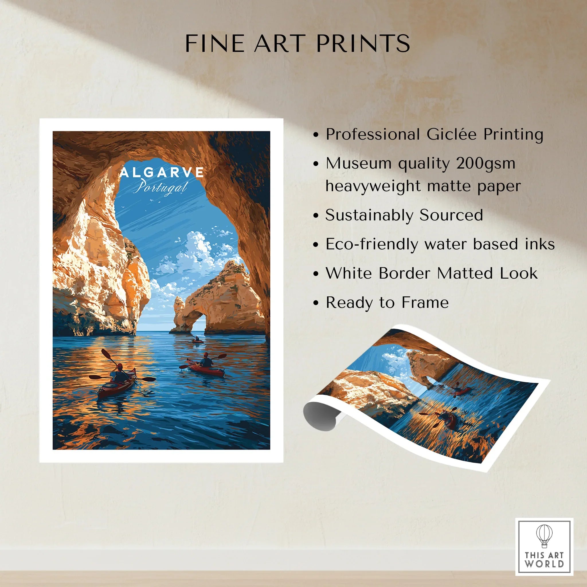 Algarve Portugal Sea Arch Travel Poster — fine art print unframed quality details