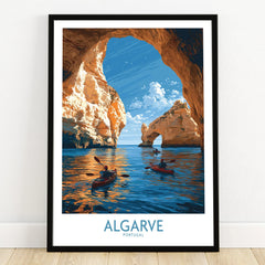 Algarve Portugal Sea Arch Wall Art — art print in black frame on wooden floor