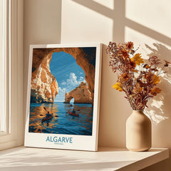 Algarve Portugal Sea Arch Wall Art — canvas print window setting with shadows flowers