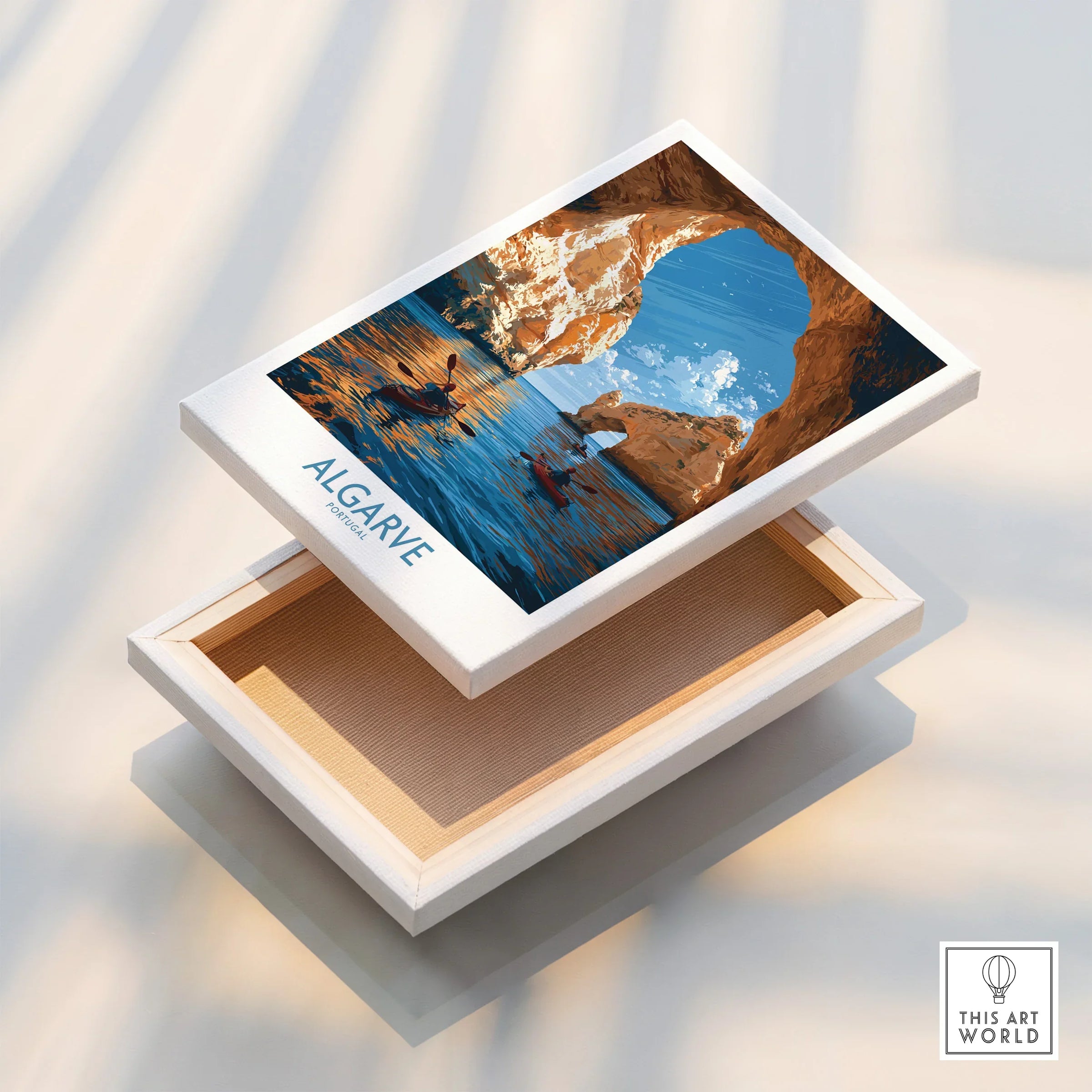 Algarve Portugal Sea Arch Wall Art — stretched canvas print floating detail mirror edge