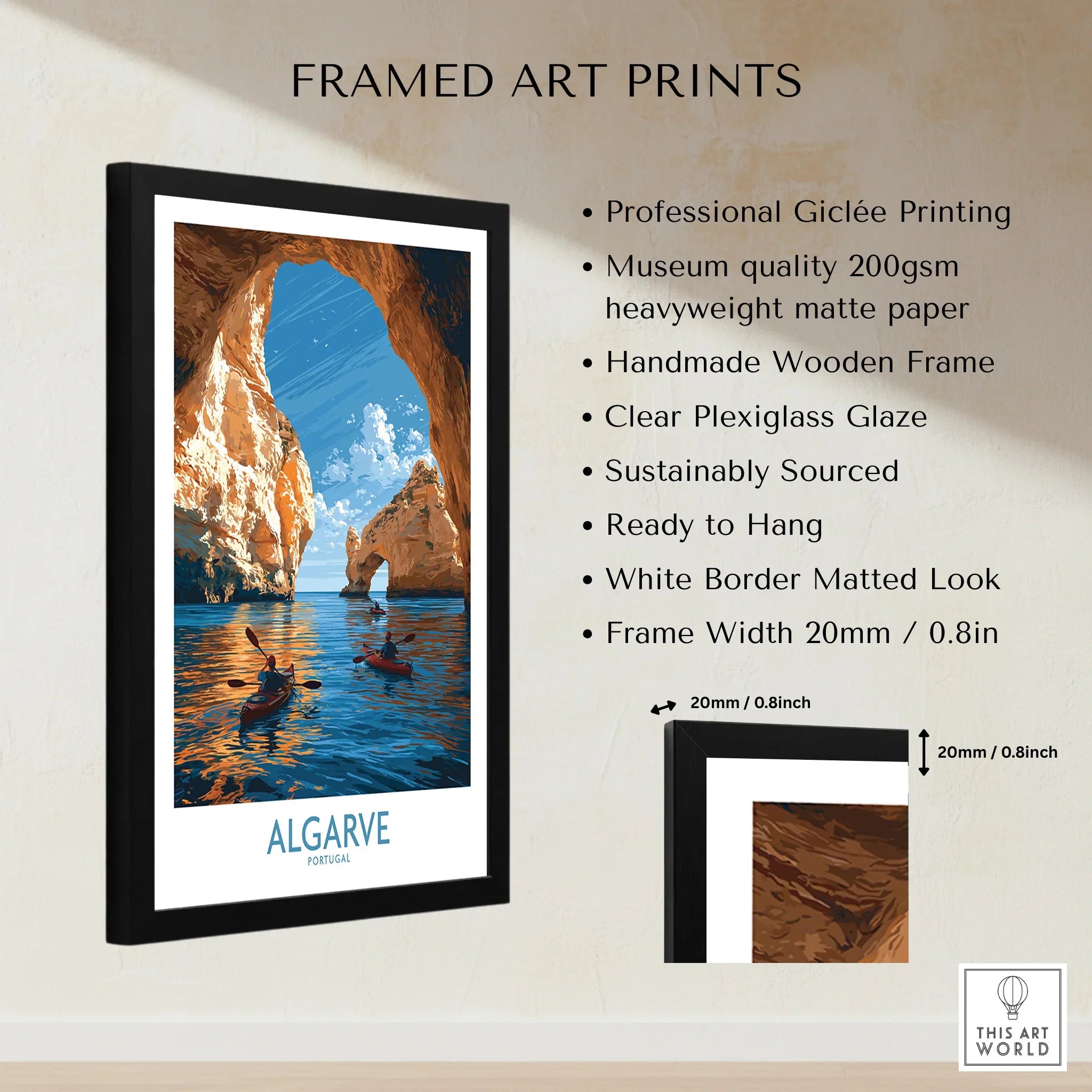Algarve Portugal Sea Arch Wall Art — framed print details measurements quality details