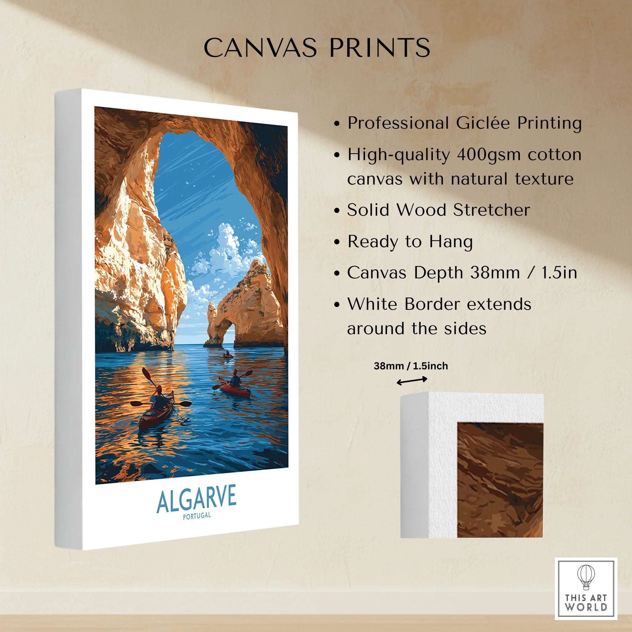 Algarve Portugal Sea Arch Wall Art — canvas print stretched cotton canvas details