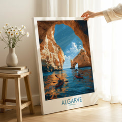 Algarve Portugal Sea Arch Wall Art — canvas print mirror edge hand holding room setting