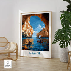 Algarve Portugal Sea Arch Wall Art — large framed print room setting chair plant