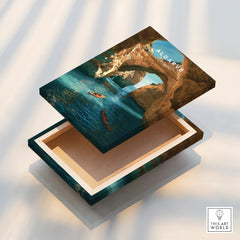 Algarve Portugal Cliffs Travel Poster — stretched canvas print floating detail mirror edge