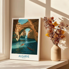Algarve Portugal Cliffs Wall Art — canvas print window setting with shadows flowers