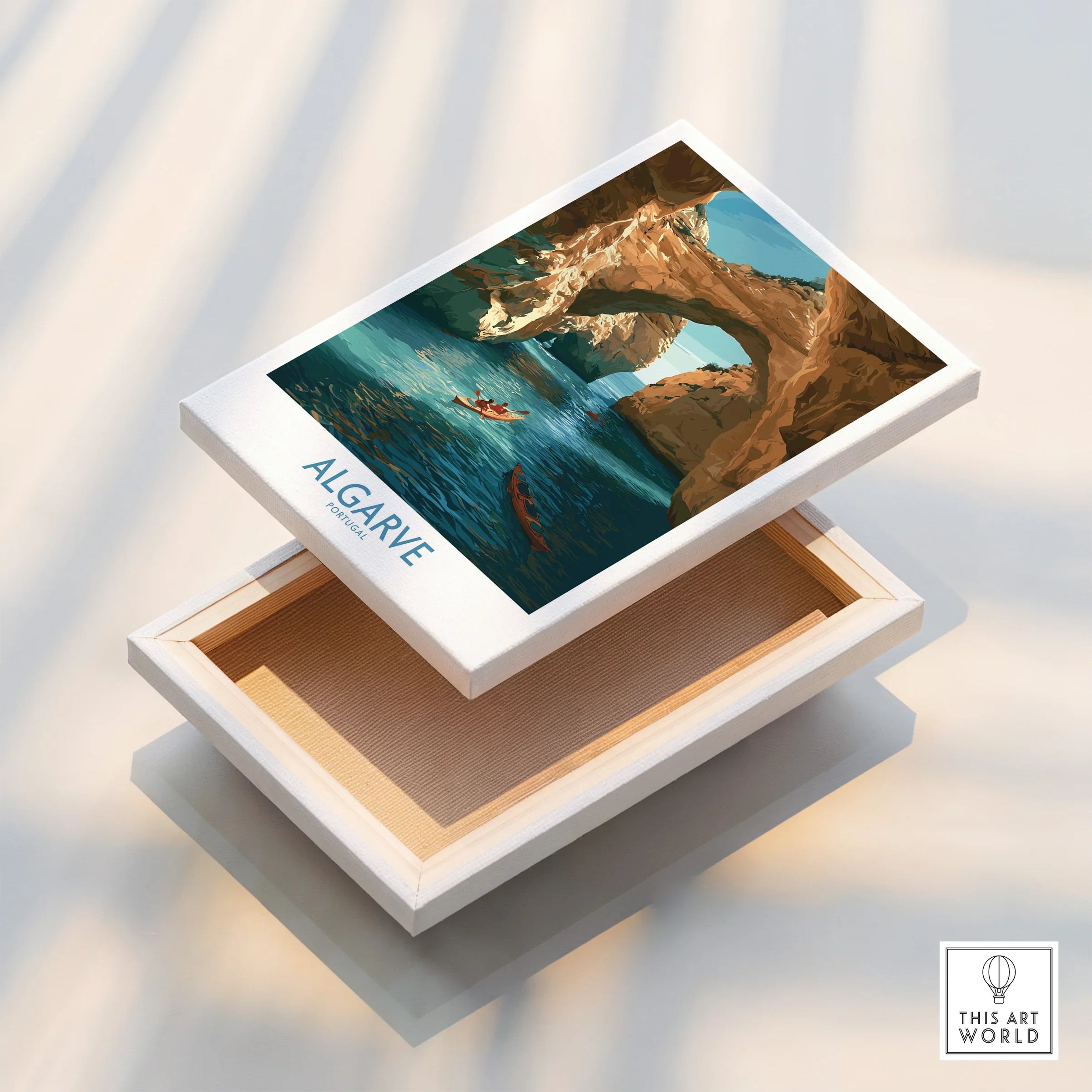 Algarve Portugal Cliffs Wall Art — stretched canvas print floating detail mirror edge