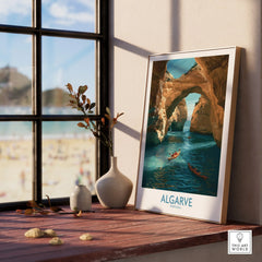 Algarve Portugal Cliffs Wall Art — framed print window view natural wood frame