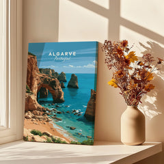Algarve Portugal Coast Travel Poster — canvas print window setting with shadows flowers