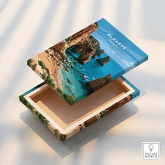 Algarve Portugal Coast Travel Poster — stretched canvas print floating detail mirror edge