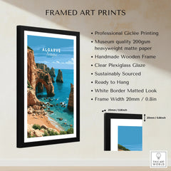 Algarve Portugal Coast Travel Poster — framed print details measurements quality details